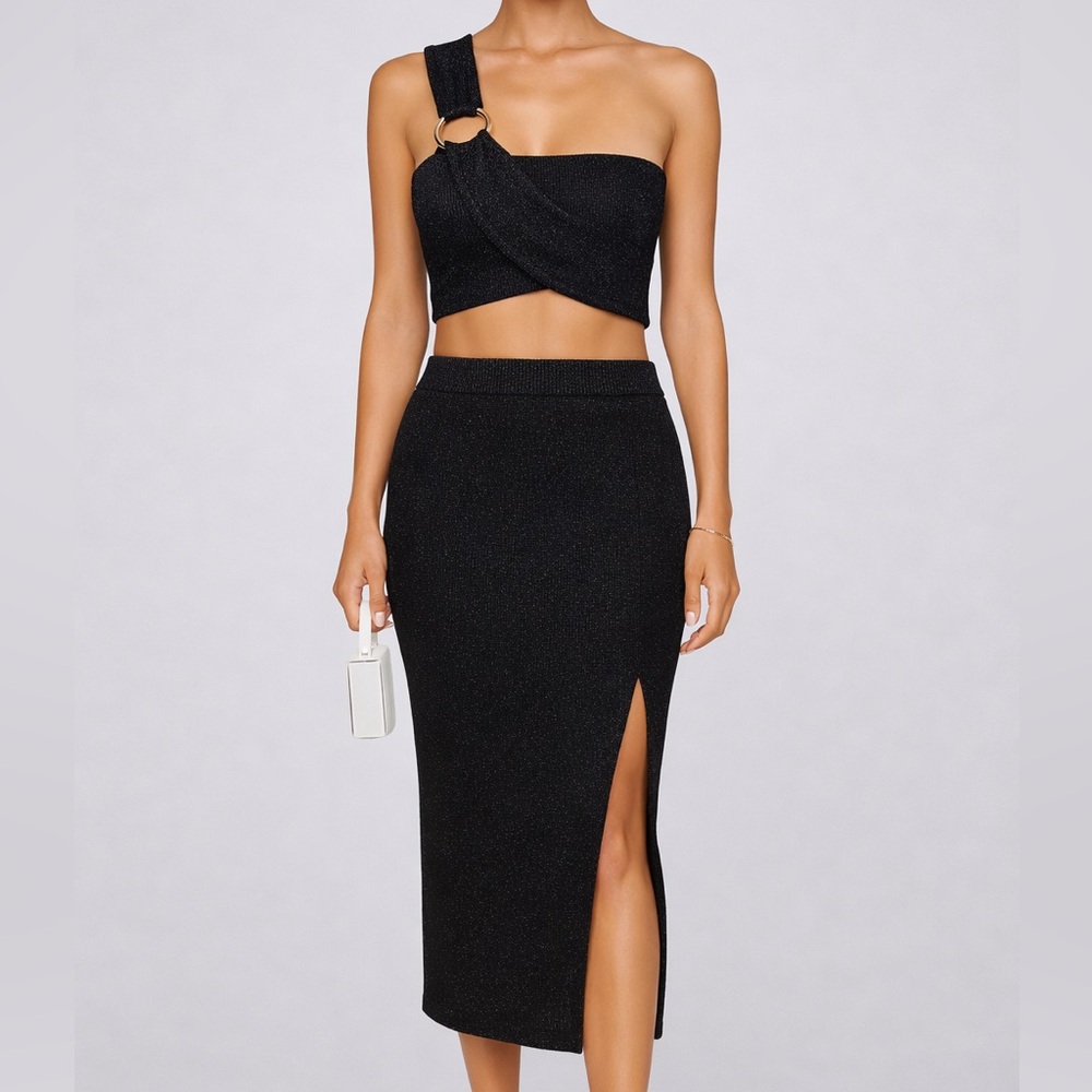 🆕🪩House of Harlow 1960 Black Metallic Knit 2-Piece Matching Set S Lurex Party